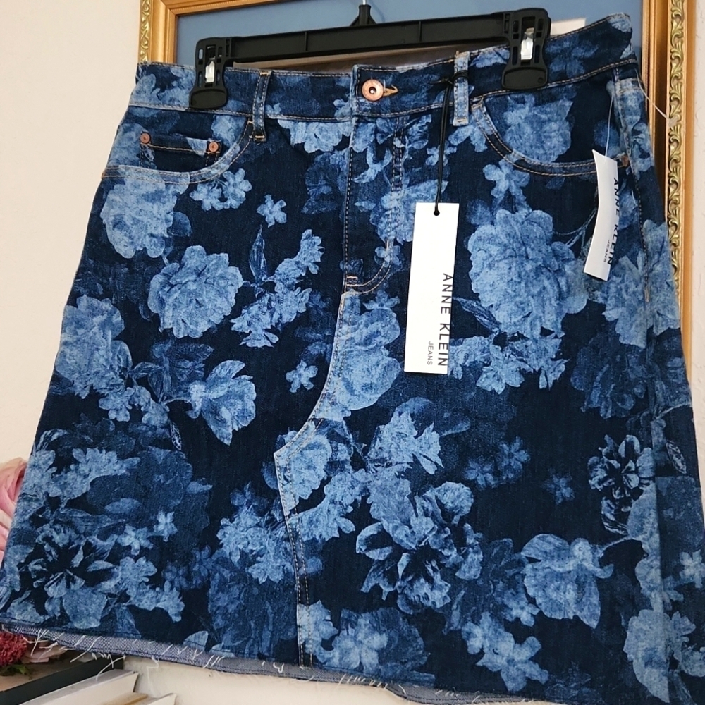 Floral Jean Skirt Above The Knee Casual Skirt Cottagecore Summer Vacation Large - Picture 2 of 8